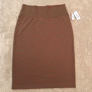 LuLaRoe Cassie Red & Olive Green Pencil Skirt M